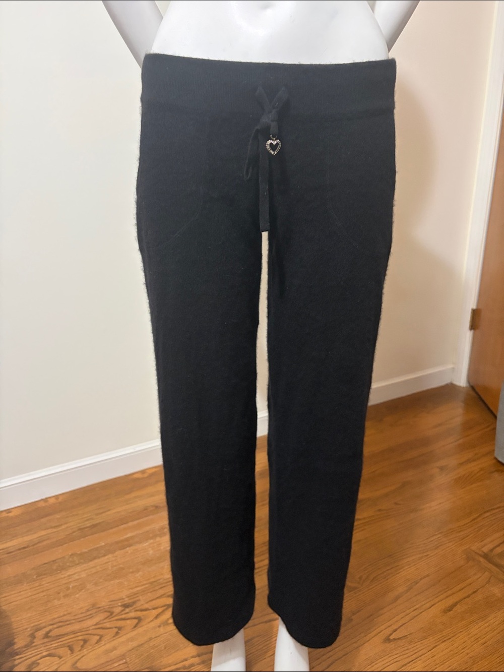 Vintage Juicy Couture Black Straight Leg Cashmere Pants with Heart Charm